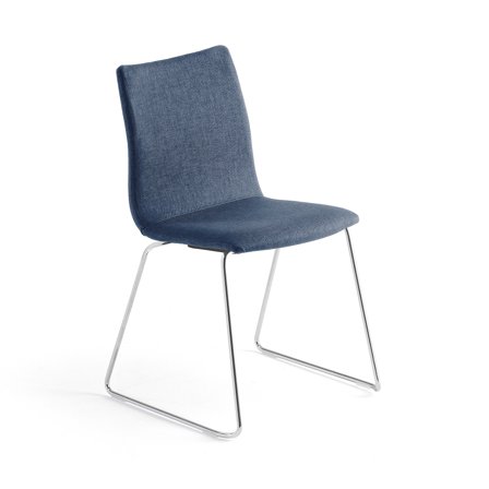 Conference chair OTTAWA, skid base, blue fabric, chrome