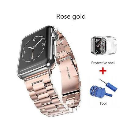 Ruostumattomasta teräksestä valmistettu ranneke Apple Watchille - 40mm/44mm, 38mm/42mm - Sport Metal Watchband iWatch 5/4/3/2/1 45mm ruusukulta 