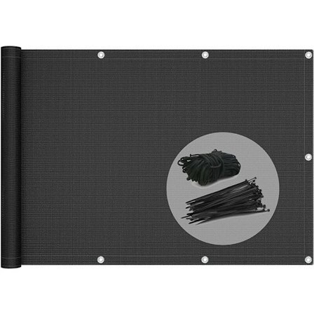 Balkonafskærmning 100% HDPE 230g/m2 UV-beskyttelse Riv- og vindafvisende afskærmning med kabelbindere og snore 500x90cm Sort