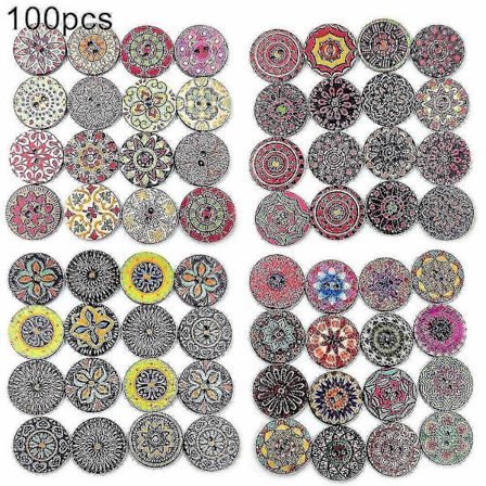 100 stk Boheme Style Retro Mønster Runde Træknapper Tøj Dekoration-WELLNGS