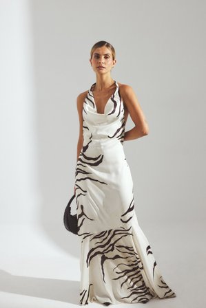 NA-KD Robe longue en satin à dos nu - Robe ras de cou - Multicolore,OffBlanc - EU 32