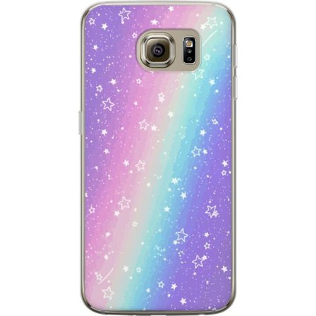 Kompatibel Mobilcover til Samsung Galaxy S6 Rainbow-farvet pastelbaggrund med hvide stjerner og glitrende prikker i blød overgang