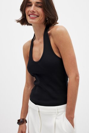 NA-KD Neckholder-Ripp-Oberteil - Open Back Tops - Schwarz - M