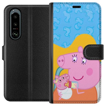 Yhteensopiva Lompakkokotelo Sony Xperia 5 III Peppa Possu perhemotiivi äidin possu, isän possu ja ystävien kanssa, värikäs piirretty lasten kuva