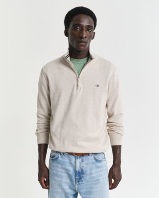 GANT - Klassisk bomullsgenser med half-zip til herre light beige melange