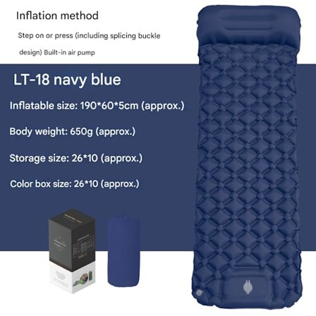 Itsestään täyttyvä retkipatja: Paksu kevyt yhden hengen retkipatja puhallettava ja kiinnitettävä parivuode ja kompakti puhallettava