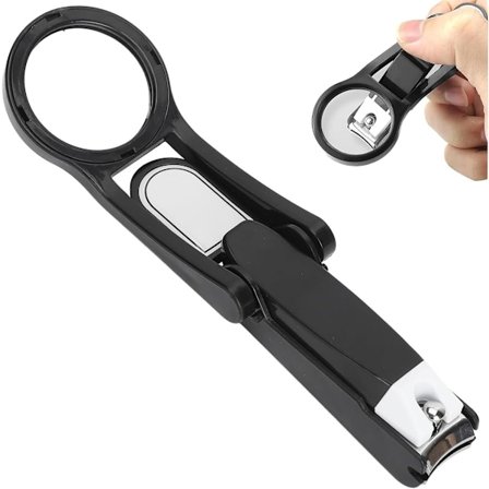 Negleklipper til ældre med forstørrelsesglas, Premium negleklipper i rustfrit stål, Ekstra stor negleklipper med forstørrelsesglas, Ideel til seniorer