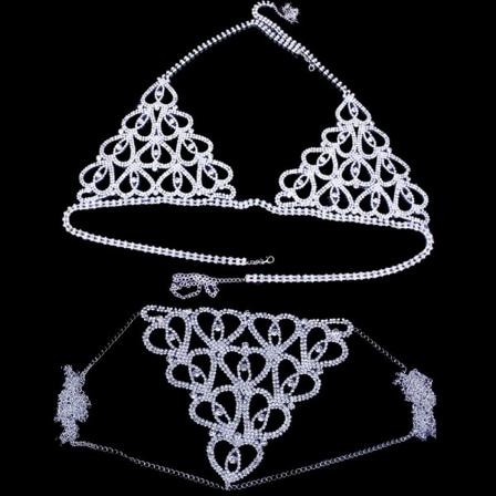 Sexig Dam Smycken Underkläder Strass Body Chain Lingerie BH T