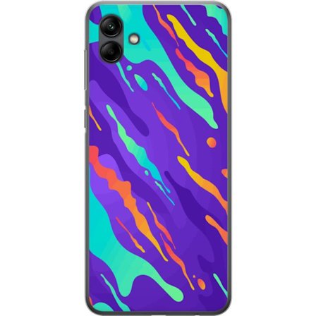 Kompatibel Mobilcover til Samsung Galaxy A05 Farverigt abstrakt mønster med flydende former i lilla, turkis, gult og orange.