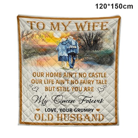 Till min fru filt printed diamantsydd mönster bomullsfyllnad filt tunn stil täcke