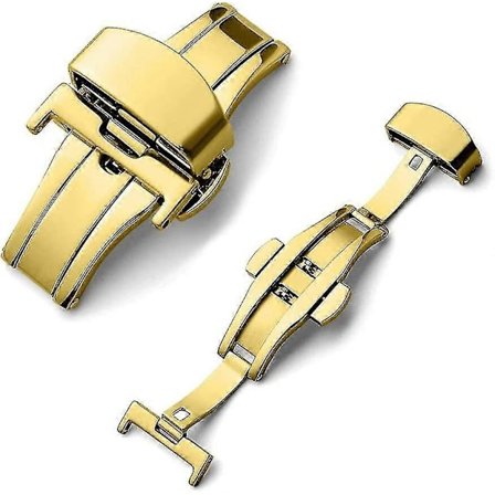 Fällbart spänne Automatisk dubbelklick rostfritt stål bandknapp för klockarmband 22 mm verktyg (färg: Guld, Storlek: 22 mm)