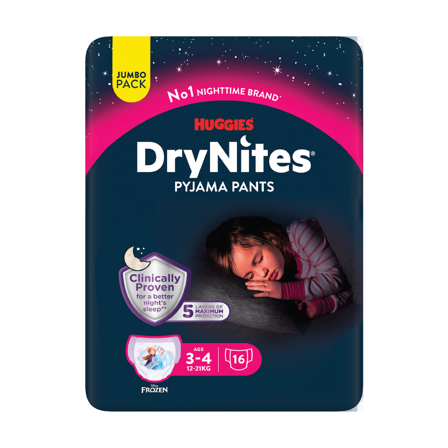 DryNites Bleie jente 3-4 år, 16 stk.