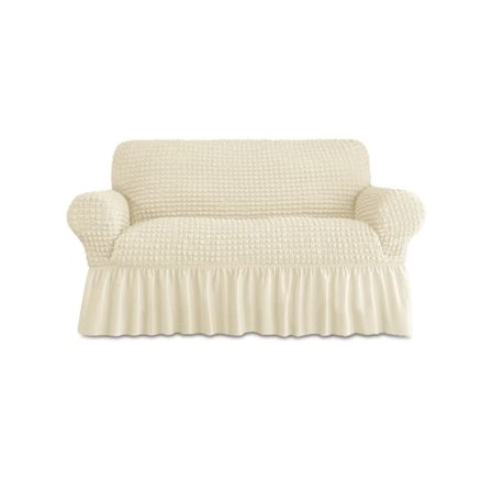 Överdrag för 2-sits soffa med kjol, slitstarkt tvättbart högelastiskt stretchigt (2-sits, Beige-Medium)