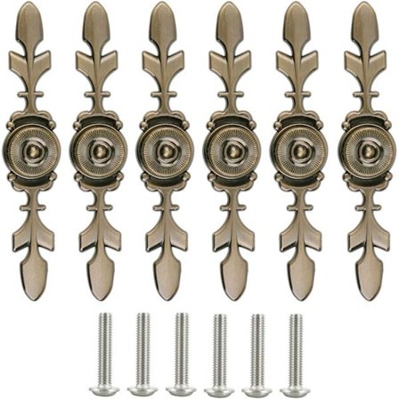 Sminkebord knotter 6 stk Dørknotter Skuffeknotter Vintage møbelhåndtak, møbelhåndtak med skruer, lengde 106 mm, høyde 22 mm