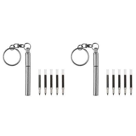2 stk. Bærbar Nøglering Teleskopisk Pen i Rustfrit Stål Teleskopisk Kuglepen Nøglering Værktøj til Udendørs Brug