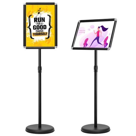 COSTWAY 2 Kpl A3 Julistepidike - 360° Näyttöteline - Korkeus Säädettävä 89,5-134 cm - Alumiiniseoskehys, Musta