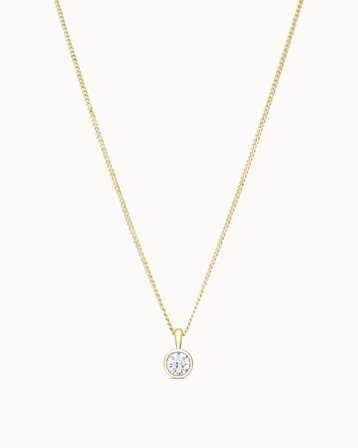 Halsband infattat med en rund diamant som är nedsänkt i en tubinfattning i 18K guldguld