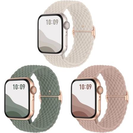 Antiskrid flettet rem 3-pak kompatibel med Apple Watch-remme, justerbar strækbar elastik til iWatch Ultra SE 9 8 7 6 5 4 3 2 1 38/40/41mm