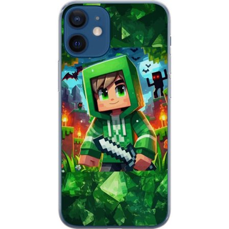 Yhteensopiva Puhelinkuori Apple iPhone 12 mini Minecraft peluri poika vihreä huppari pikseliseikkailu poika miekka Minecraft taidesuunnittelu