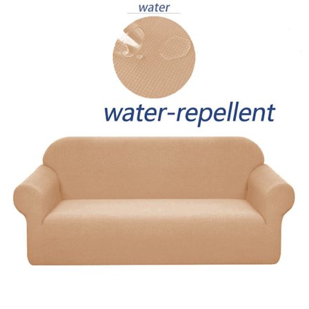 Khaki; Vattentät tvåsitssoffa (145-185cm); Vattentätt elastiskt sofföverdrag med majskorn, enfärgat, minimalistiskt hem schäslong kombination