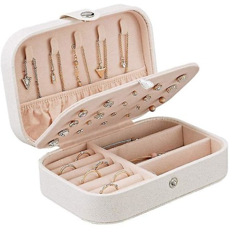 Smykkeboks. Liten smykkeskrin for reiser, oppbevaringsboks for ringer, øredobber, halskjeder, armbånd i premium kunstskinn