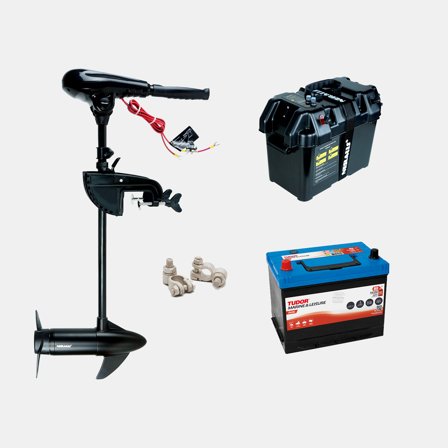 Paquete de motor eléctrico Neraus X 36, 348 W, 71 cm de longitud de mástil ajustable, con batería de plomo (80 Ah) + caja de batería + terminales de 