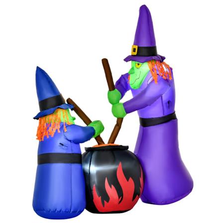 Uppblåsbar häxa kittel figur luftfigur Halloween dekoration med LED-belysning, polyester, 170x60x180cm