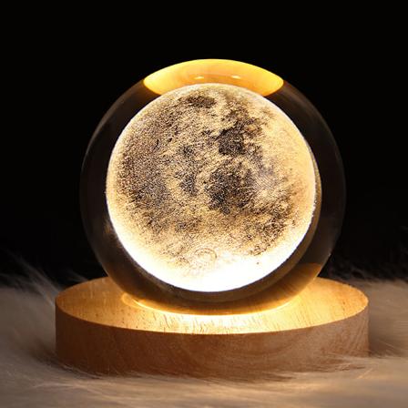 Kristallkula 3D Nattlampa Saturnus Glaskula Barnlampa med Träbas Fantasibild Led Galaxy Planet Nattlampa Present Moon
