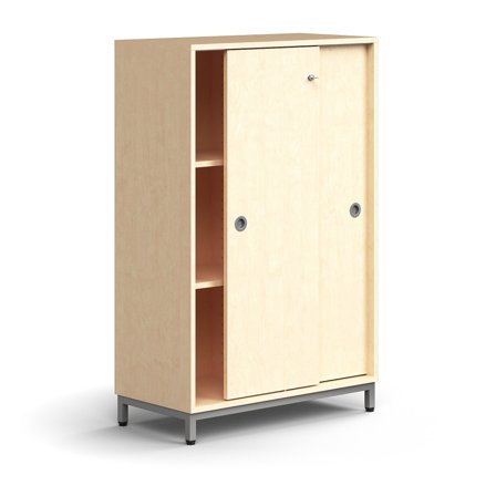 Schiebetürenschrank QBUS, abschließbar, 1252x800x400 mm, Silber, Birke