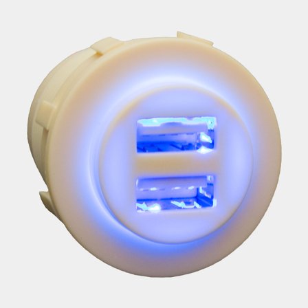 Prise USB Sutars, encastrée, blanche, 12 V / 24 V, 5 A, USB-A + USB-A, avec capuchon + éclairage