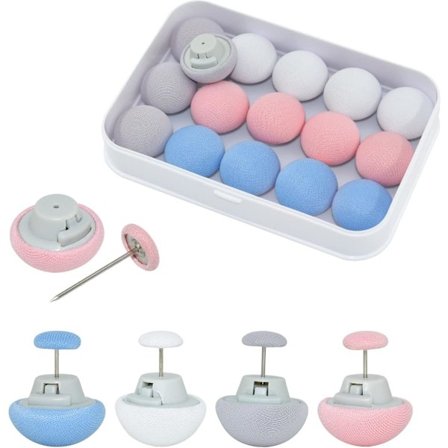 (Spesialtilbud) 16 stk. dynefeste-klemmer, dynetrekk-klemmer, sengetøyholdere, nåler, fester, svamp, runde festeklemmer (blå+rosa+hvit+grå)