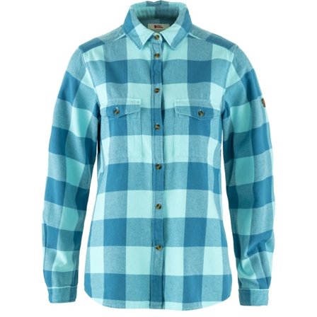 Fjällräven Women's Övik Heavy Flannel Shirt Top in Dawn Blue/Breeze Blue | Size: Small, Organic Cotton/Polyester