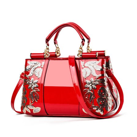 Handväskor för kvinnor Patentläder Designer Handväska Lämplig för Shopping Fest Dagligt Bruk (röd)