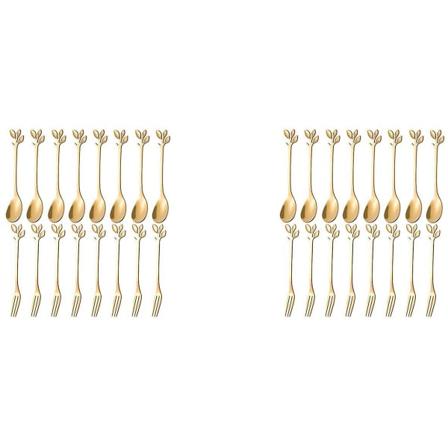 40-dels Dessertssked- och gaffelset - Kakgaffel, Kaffesked, Fruktgaffel, Rostfritt Stål - Guld