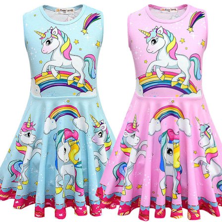 Unicorn Print Princess for Girls Tank Swing Dress Party Dress