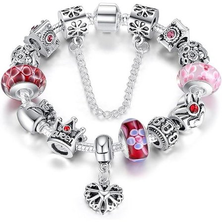 Armband Charm Blomma Glas Säkerhetskedja Present 18cm (Rosa)