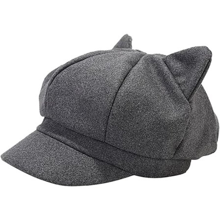 Søte katteører Newsboy Hat Paperboy Caps for Women Varme Cabbie Gatsby Malerhatter Vintage Oktagonal Caps, grå