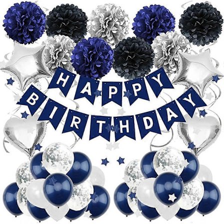 Födelsedagsdekorationer för män, AcserGery Marinblå Födelsedagsfest Dekorationer Grattis på födelsedagen