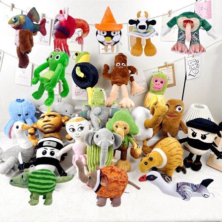 Tungtungsahur og Tralalo Klassiker fra Bjerge og Have Haj Plysdukke, Grøn Stol Mand, 23cm