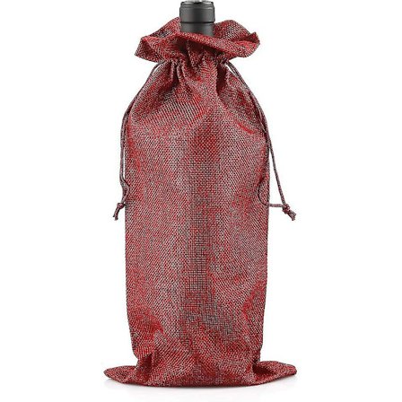 Jutevinposer, 36x16cm Røde Juteflaskegaveposer med Trekkstreng for Festgaver (for 750ml Vinflaske) Vinrød 12stk
