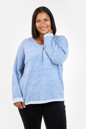 CISO - Langærmet Strik - Mellem Blå Melange