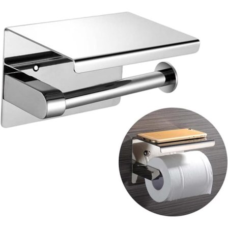 Toalettpappershållare, med Hyllor, Rostfritt Stål, Väggmonterad, Elegant Toalettpappershållare för Badrum, Väggmonterad Toalettpappershållare, Lämplig