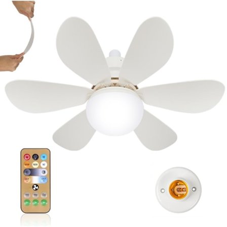 Loftventilator med lys og fjernbetjening, 40W dæmpbar LED-loftventilator med 6 blade, E27-fatning, 3 hastigheder & 3 farver, kompatibel med 