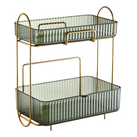 Makeup Organizer 2-vånings badrumsbänkskiva Organizer Stor kapacitet Kosmetikhållare Hylla för sovrumsbyrå Grön