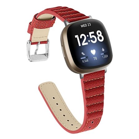 Fitbit Sense / Versa 3 thread genuine leather watch band - Red