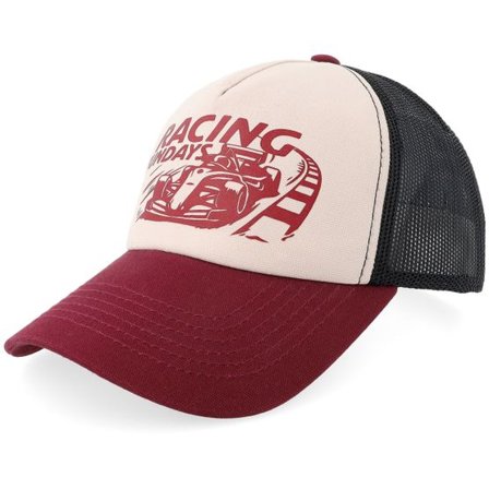 Gearshift - Beige trucker Keps - Racing Sundays Maroon Beige/Black/Burgundy Canvas A-Frame Trucker @ Hatstore
