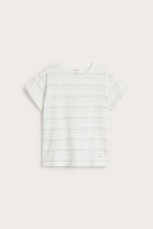 Newbie | T-shirt w paski, z trykotu slub | Offwhite