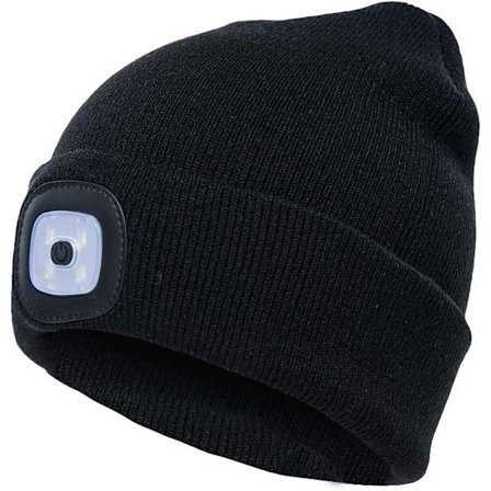 Hue med lys, USB genopladelig LED hue med 3 lysstyrker, håndfri lommelygte hue, varm og lys, unisex vinterstrikhue til løb, camping, hundeluftning (