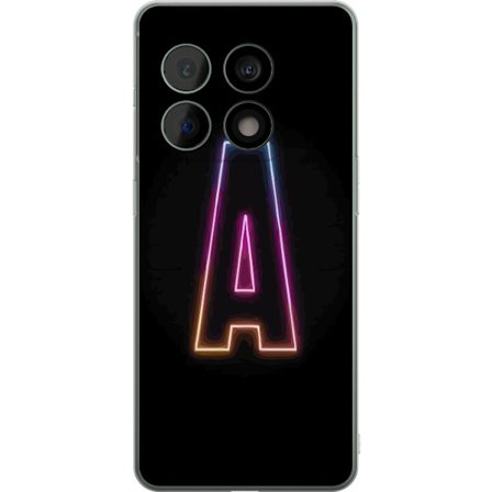 Kompatibel Mobilcover til OnePlus OnePlus 10 Pro Minimalistisk neonbogstav A i regnbuefarvet lys mod sort baggrund i moderne typografisk stil