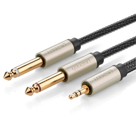 Ugreen minijack 3,5 mm til 2x jack 6,35 mm, splitter adapter kabel, 1 m - Grå